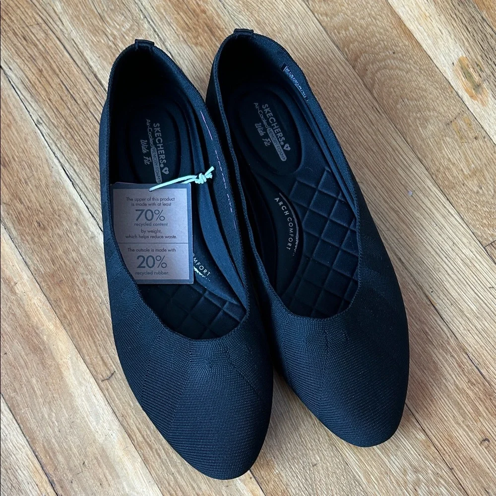 Skechers Women's Black Cleo black ballet most comfortable knit shoes 11 Wide
